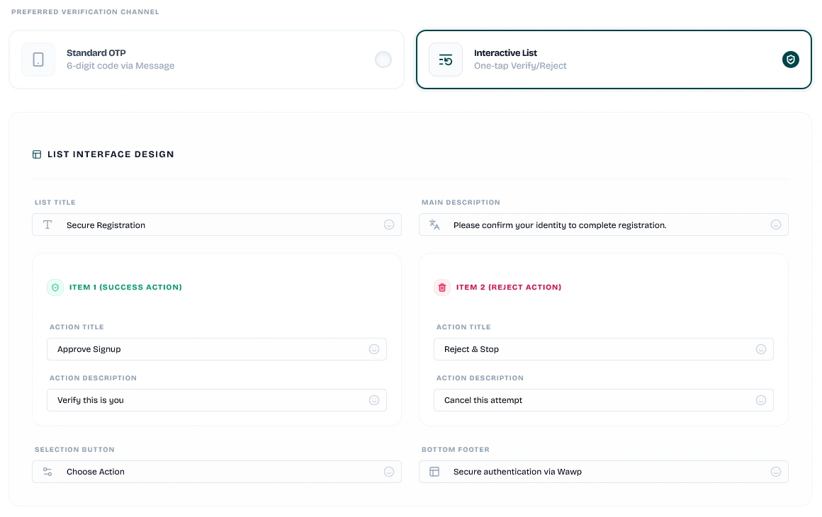 Interactive list custom design layout settings