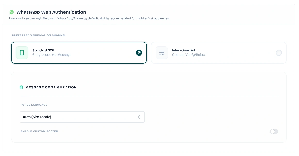 Standard OTP Verification option