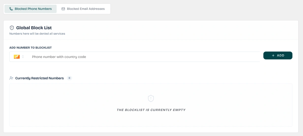 Blocked Phone Numbers Tab overview