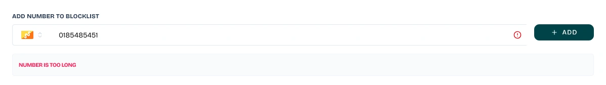 Live phone number validation status badge