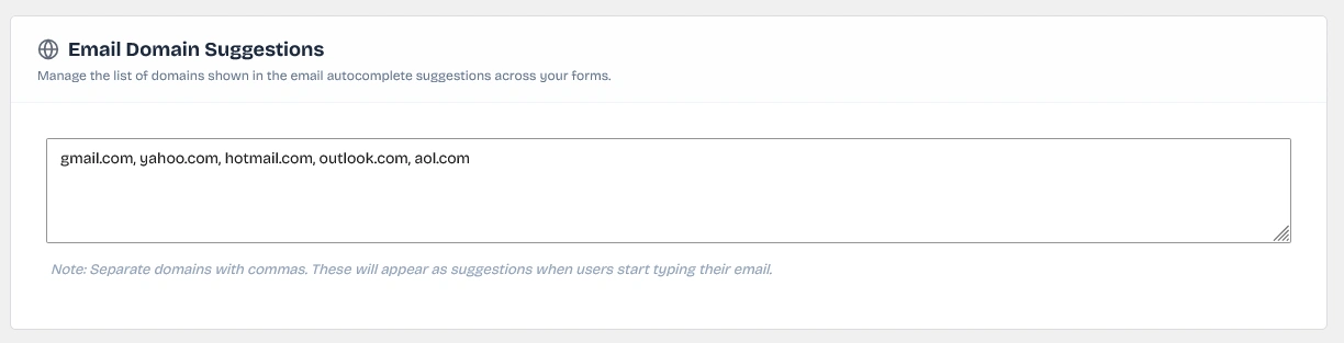 Email Domain Suggestions settings textarea