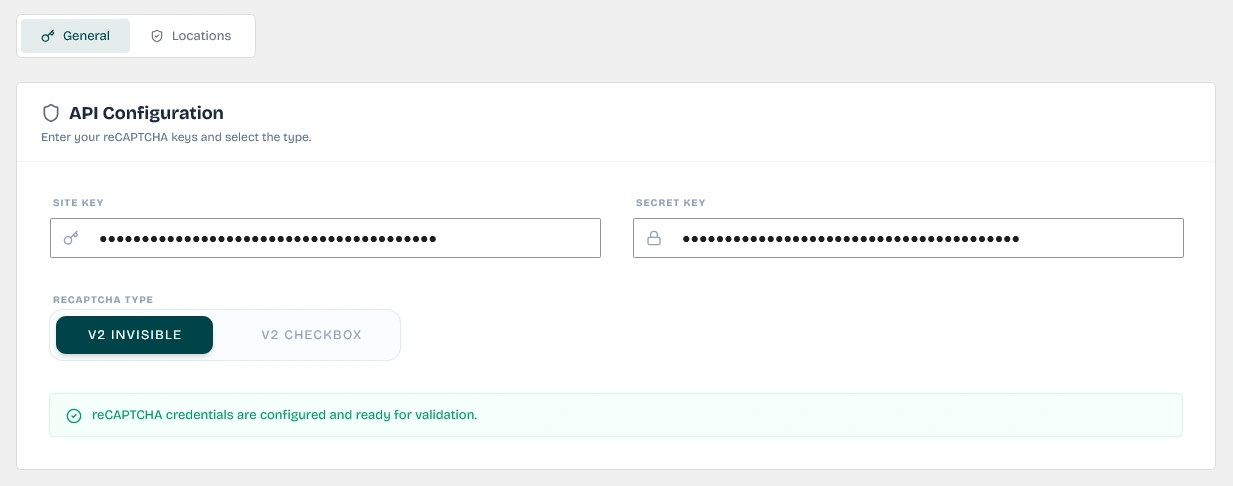 إعداد بيانات اعتماد واجهة برمجة تطبيقات Wawp reCAPTCHA
