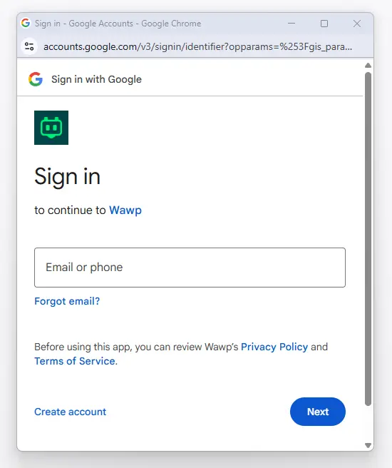 النافذة المنبثقة لاختيار حساب Google