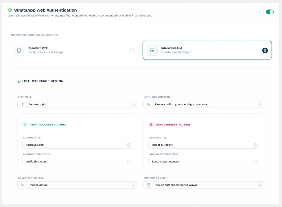 Interactive list design settings