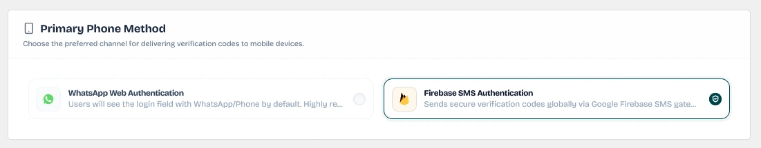 Primary Phone Method selector