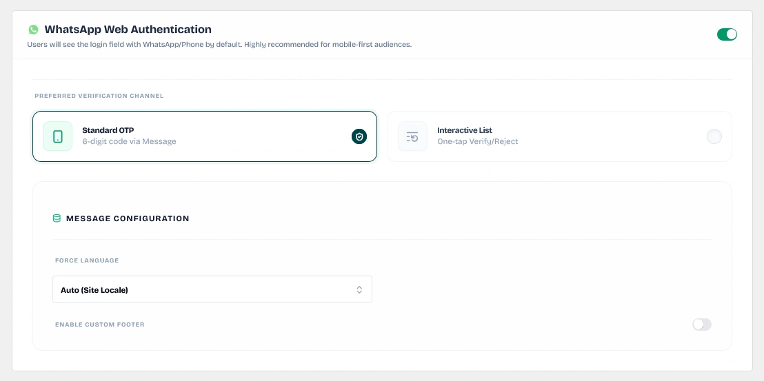 Standard OTP configuration options