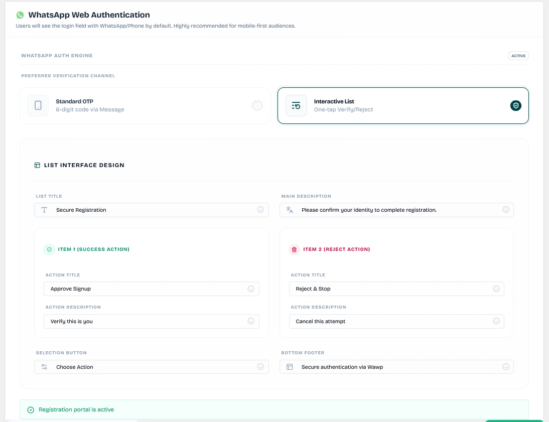 Interactive List One-Tap Verify