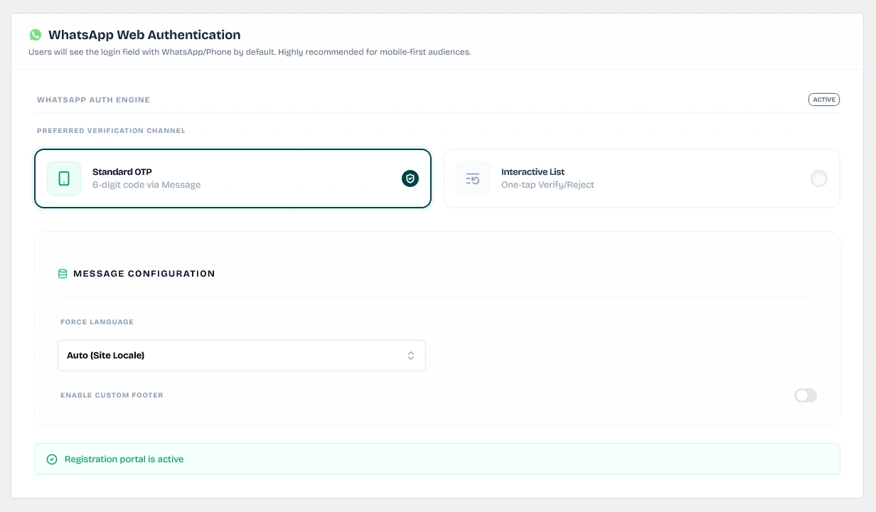 Standard OTP WhatsApp Authentication