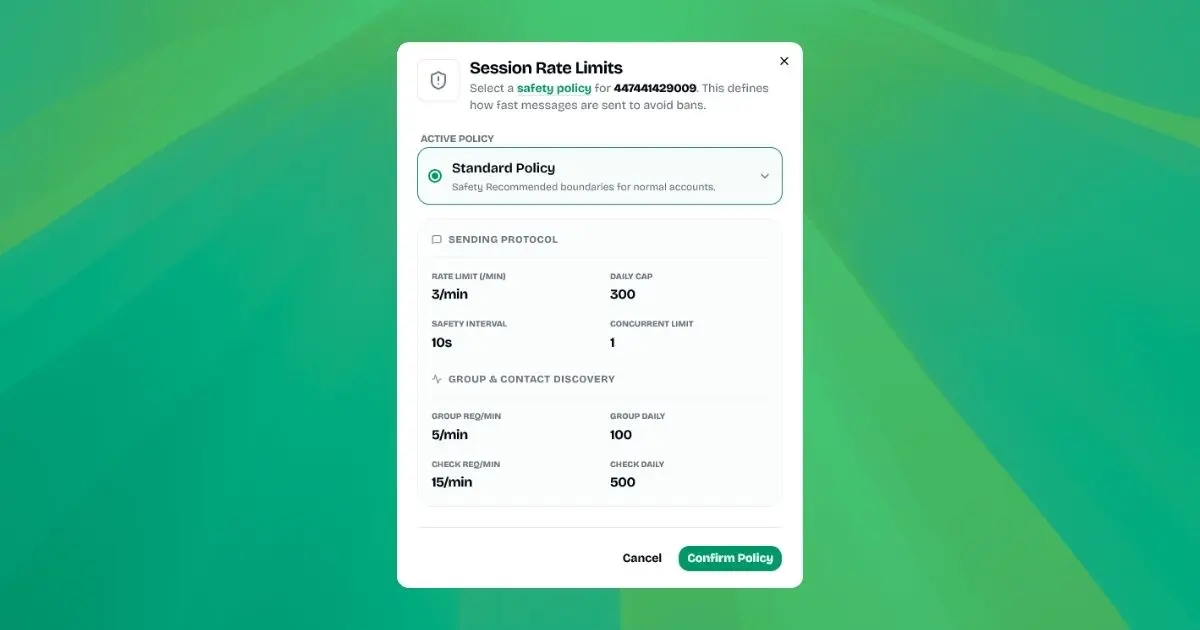 التحكم في سرعة إرسال الرسائل وسياسات الحماية (Session Rate Limits ...