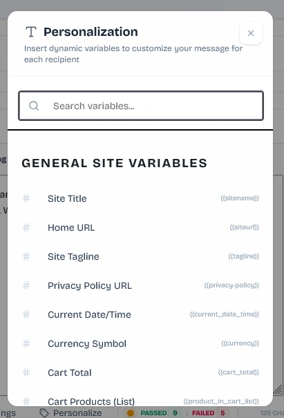 Personalization Merge Tags Dialog