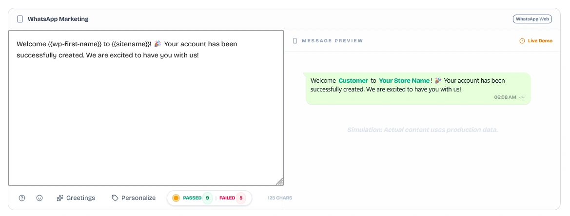 Wawp Smart WhatsApp Message Editor Split-Pane Layout