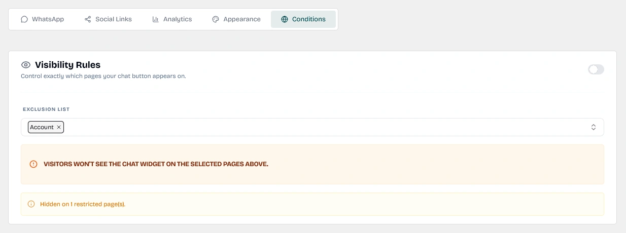 Target Page Exclusions and Condition Settings