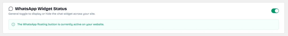 WhatsApp Widget Activation Status Toggle
