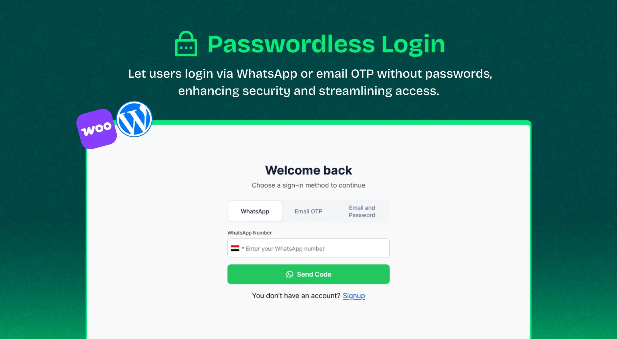 WordPress Passwordless Login Screen using WhatsApp OTP